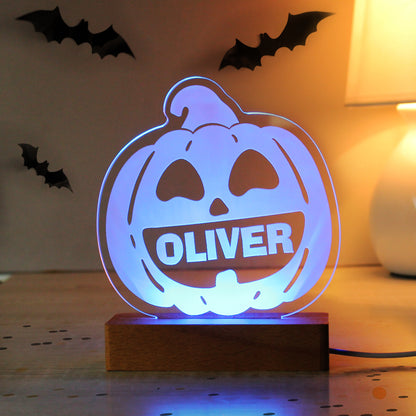 Personalised Pumpkin Wooden Based LED Light - Personalise It!