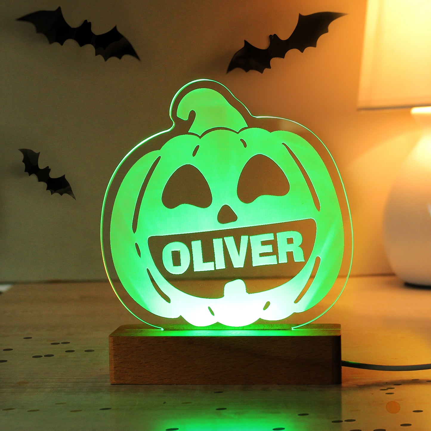 Personalised Pumpkin Wooden Based LED Light - Personalise It!