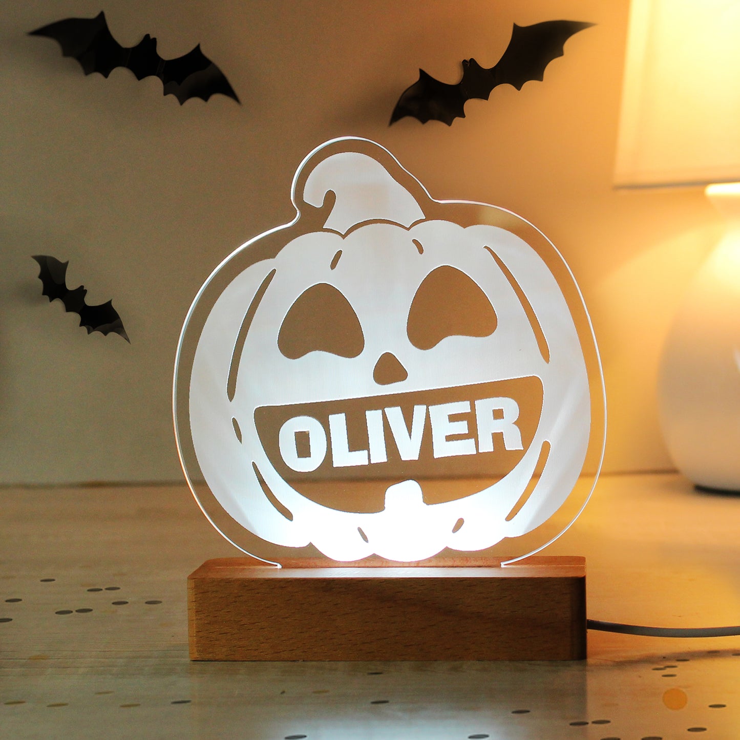 Personalised Pumpkin Wooden Based LED Light - Personalise It!