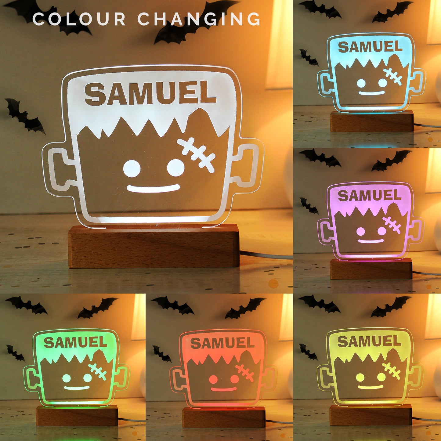 Personalised Frankenstein Wooden Based LED Light - Personalise It!