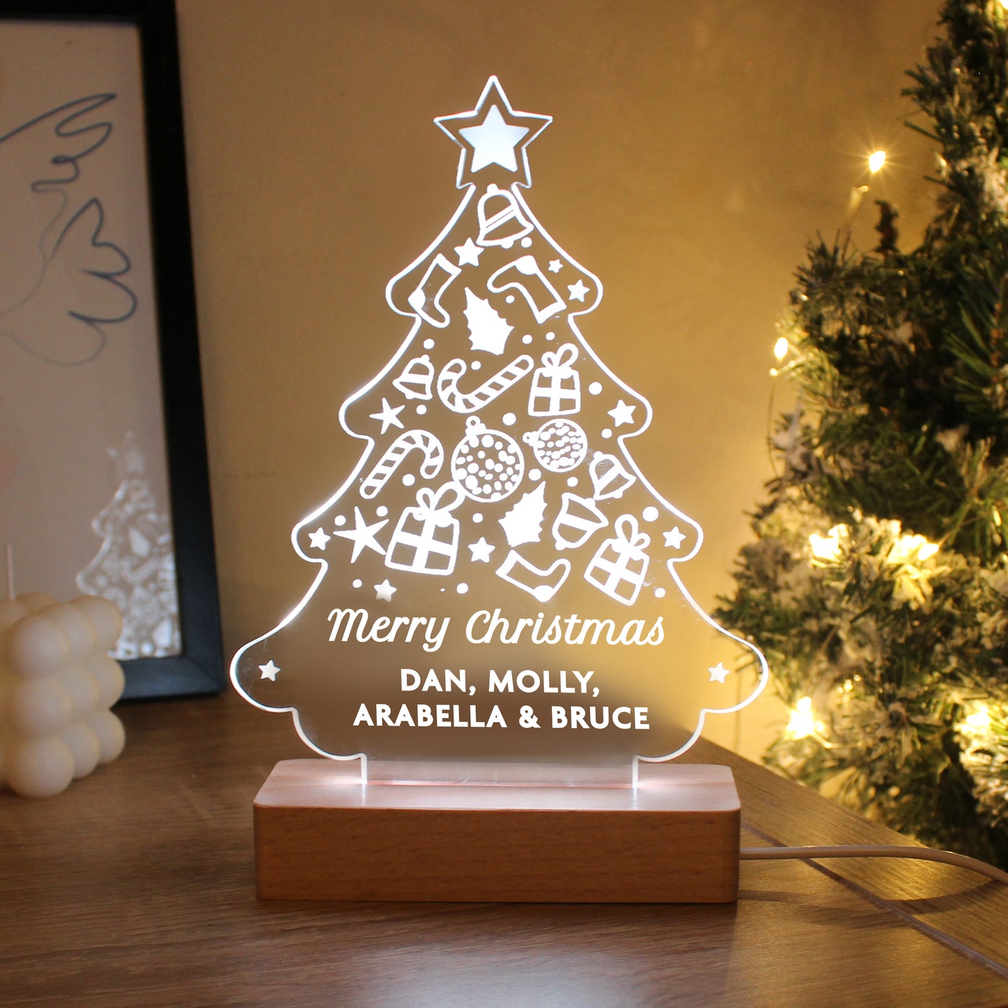 Personalised Christmas Tree Wooden Based LED Light - Personalise It!