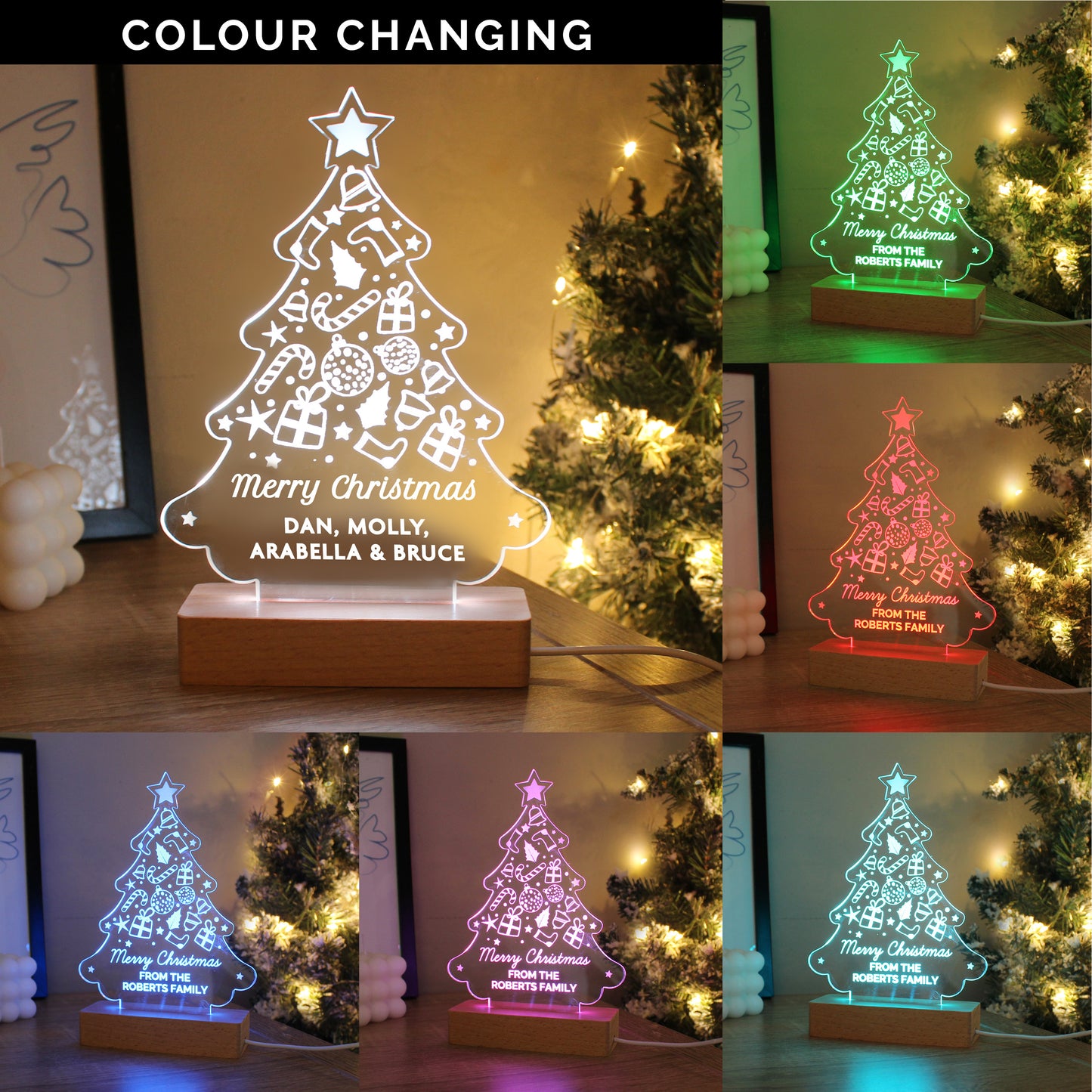 Personalised Christmas Tree Wooden Based LED Light - Personalise It!