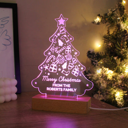 Personalised Christmas Tree Wooden Based LED Light - Personalise It!