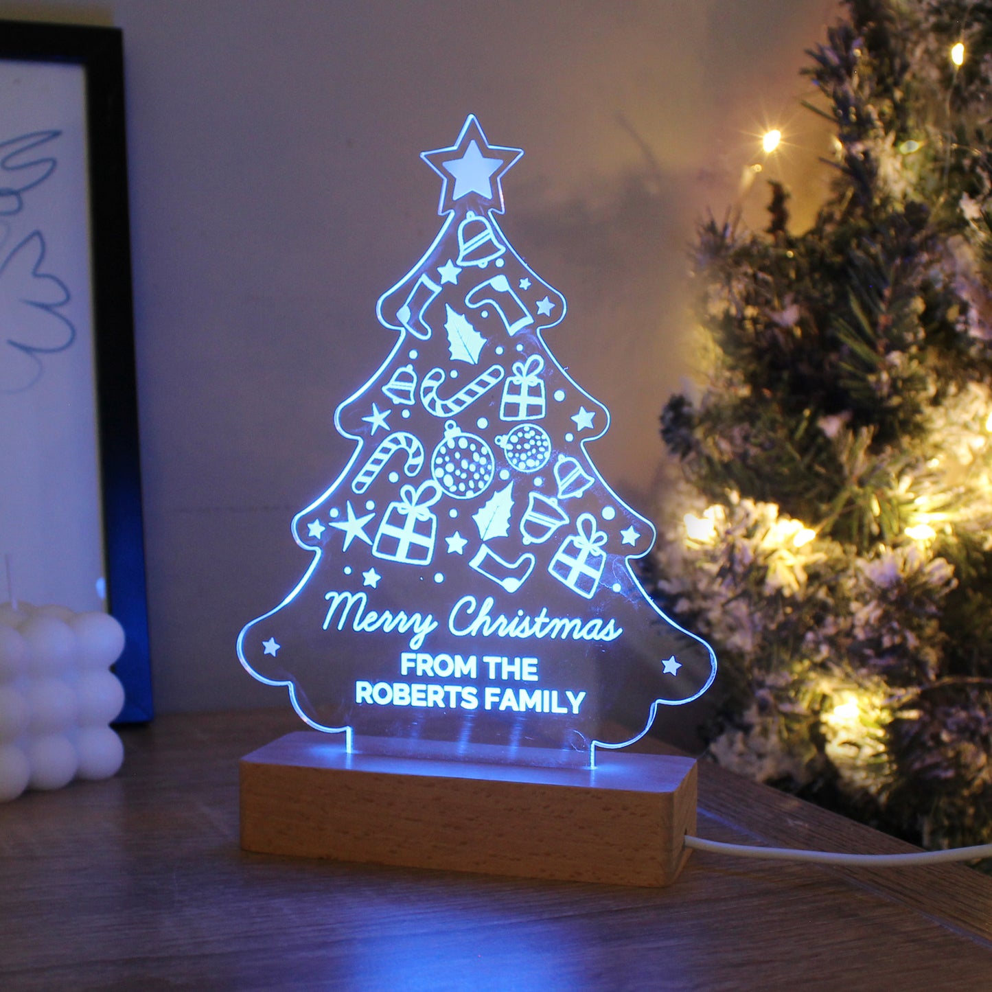 Personalised Christmas Tree Wooden Based LED Light - Personalise It!