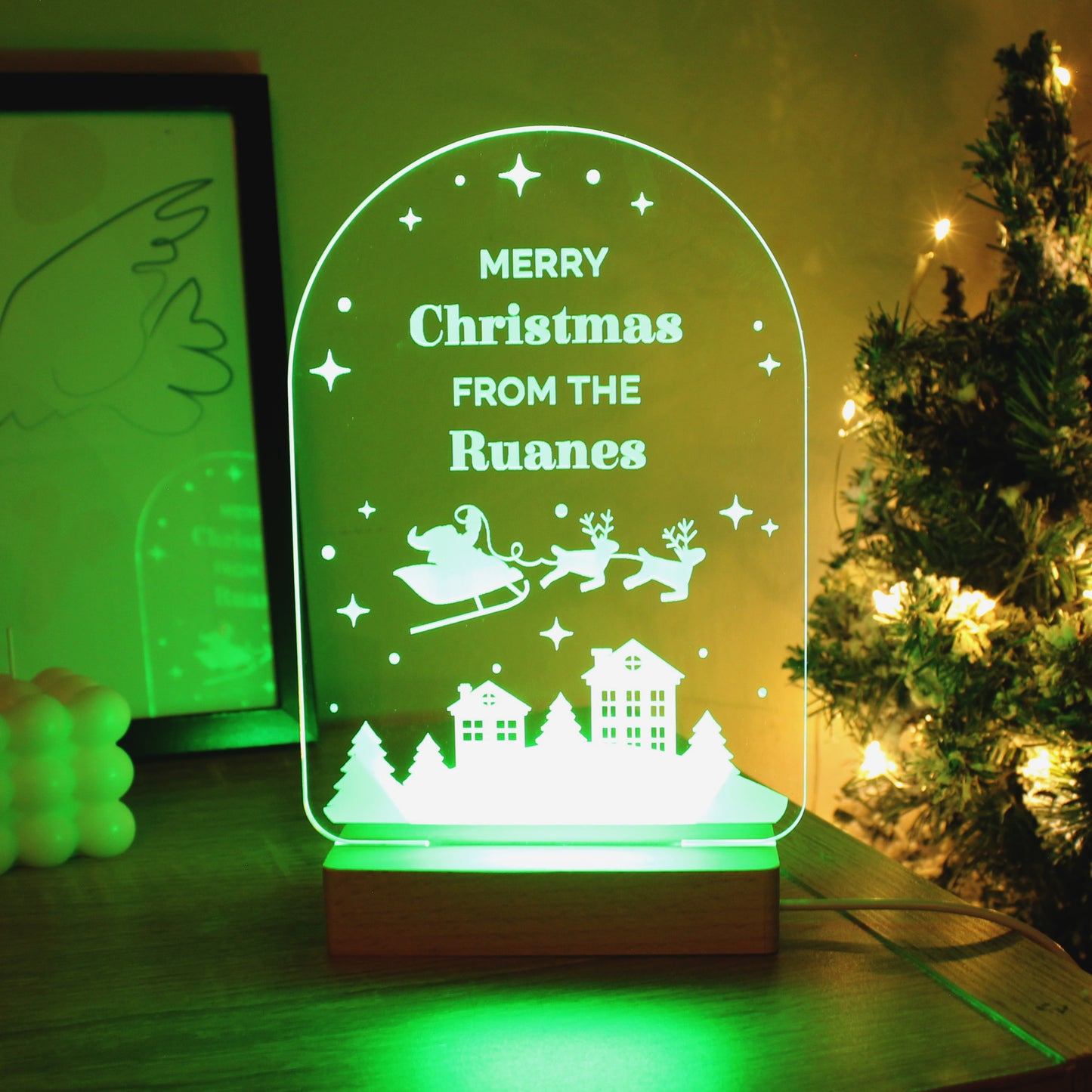 Personalised Christmas Wooden Based LED Light - Personalise It!