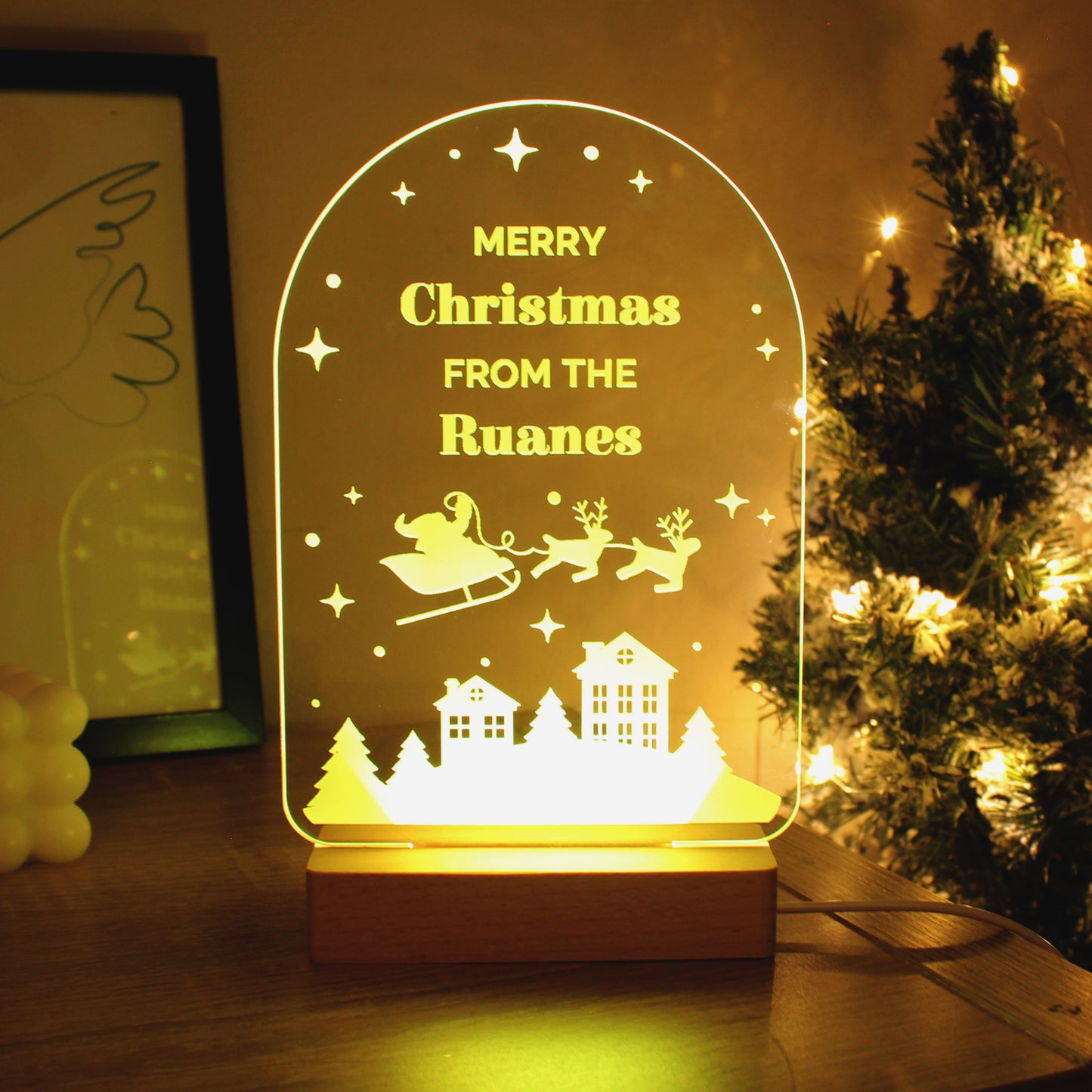Personalised Christmas Wooden Based LED Light - Personalise It!
