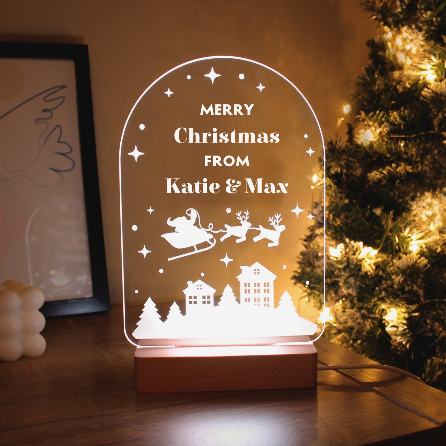Personalised Christmas Wooden Based LED Light - Personalise It!