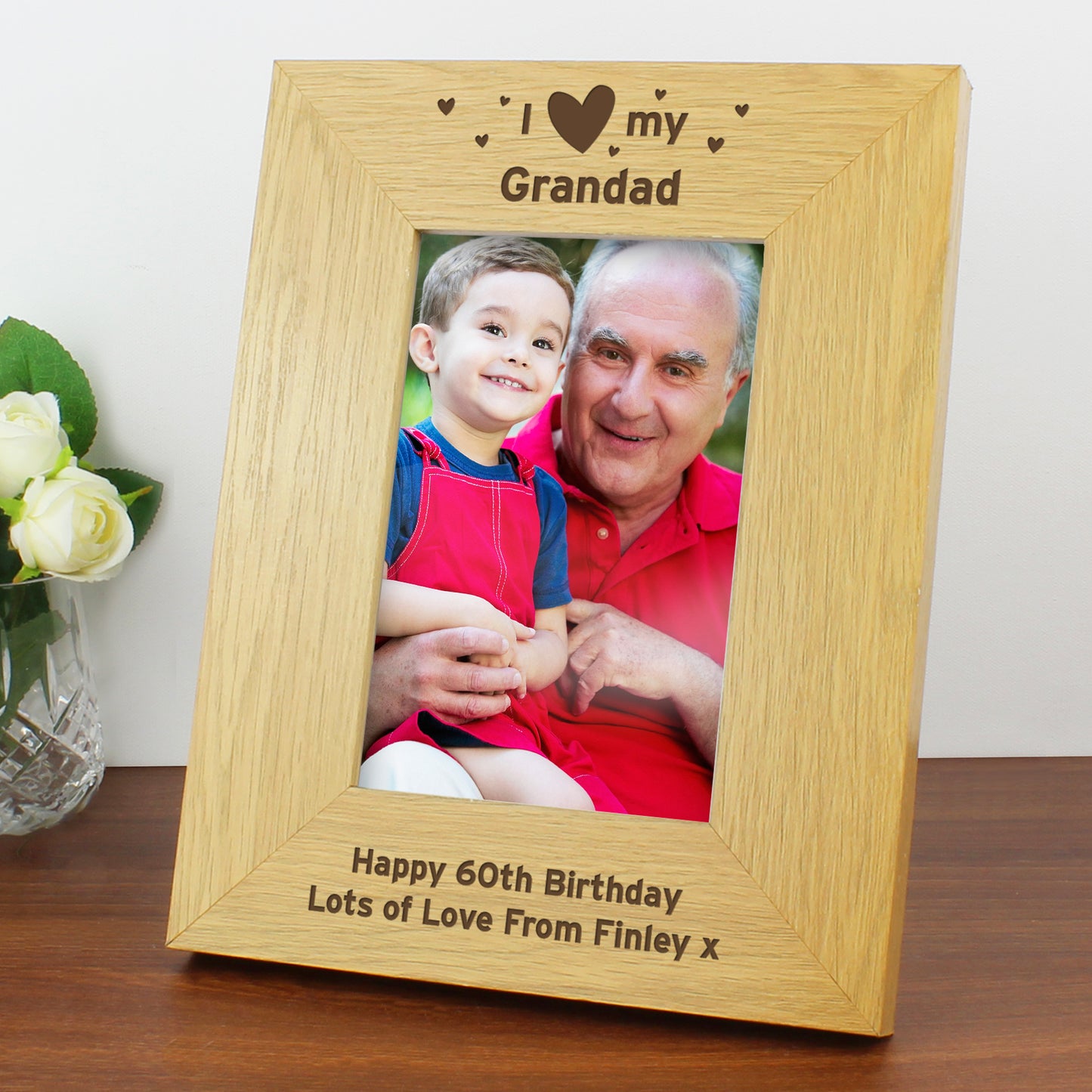 Personalised Oak Finish 4x6 I Heart My Photo Frame - Personalise It!