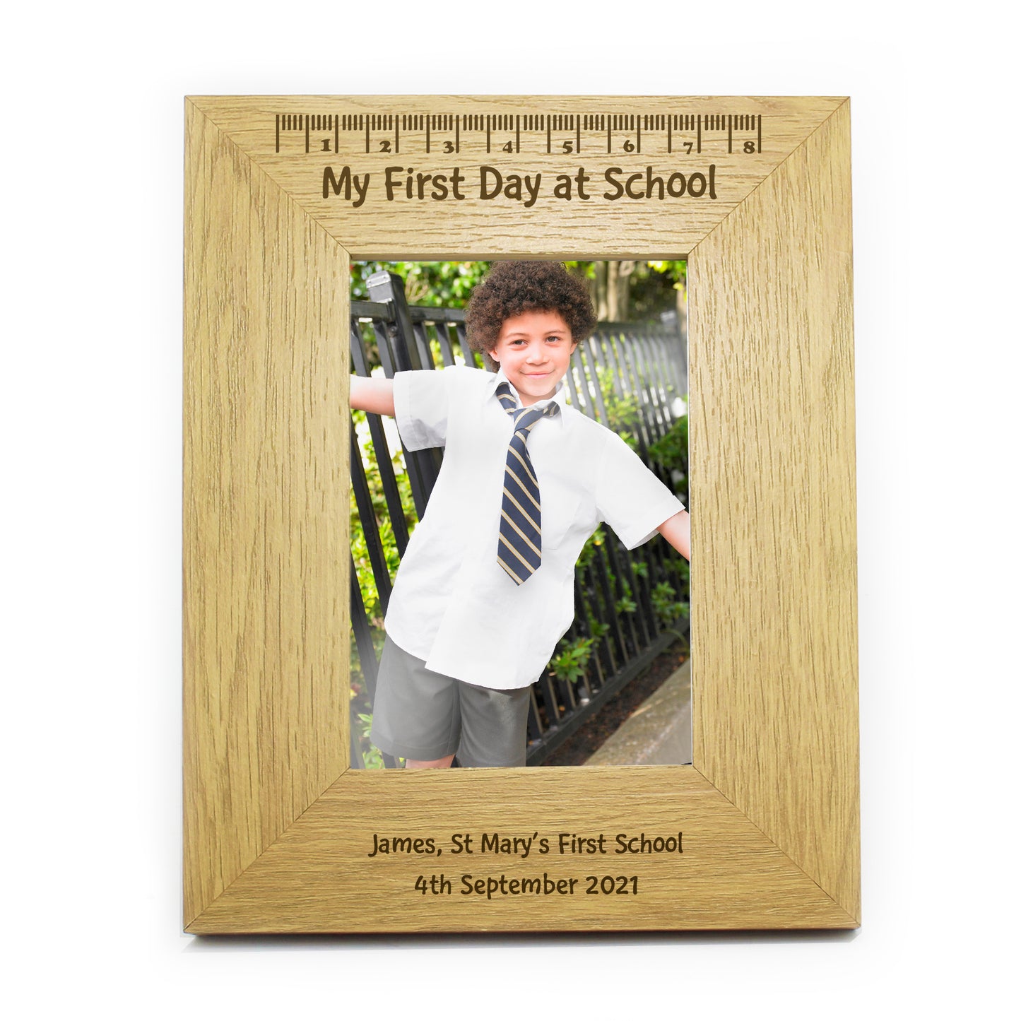 Personalised Oak Finish 4x6 My First Day At School Photo Frame - Personalise It!
