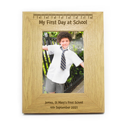 Personalised Oak Finish 4x6 My First Day At School Photo Frame - Personalise It!