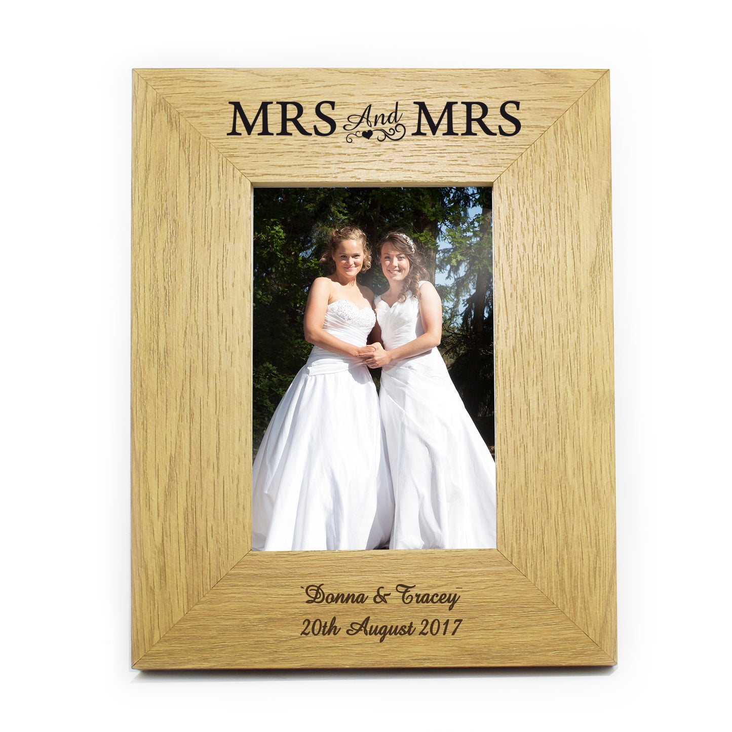 Personalised Oak Finish 4x6 Mrs & Mrs Photo Frame - Personalise It!