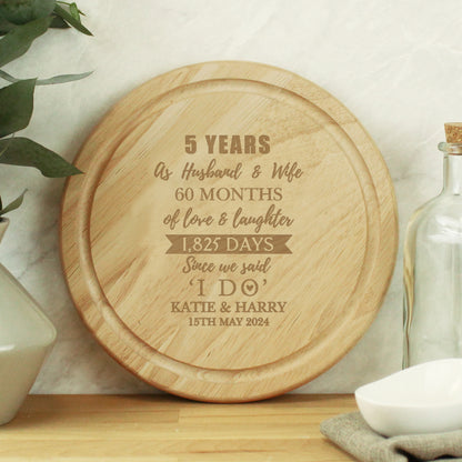 Personalised 5th Anniversary Heart Chopping Board - Personalise It!