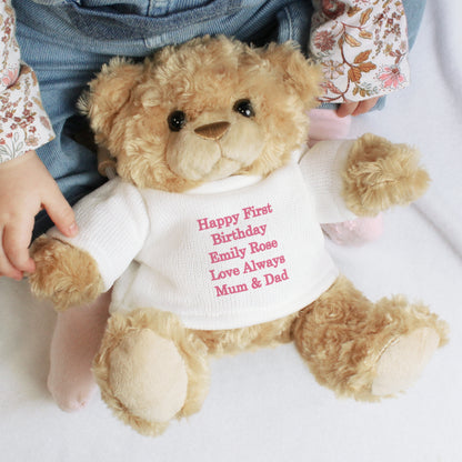Personalised Message Teddy Bear - Pink - Personalise It!