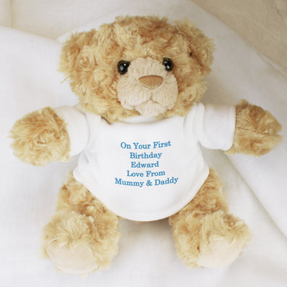 Personalised Message Teddy Bear - Blue - Personalise It!