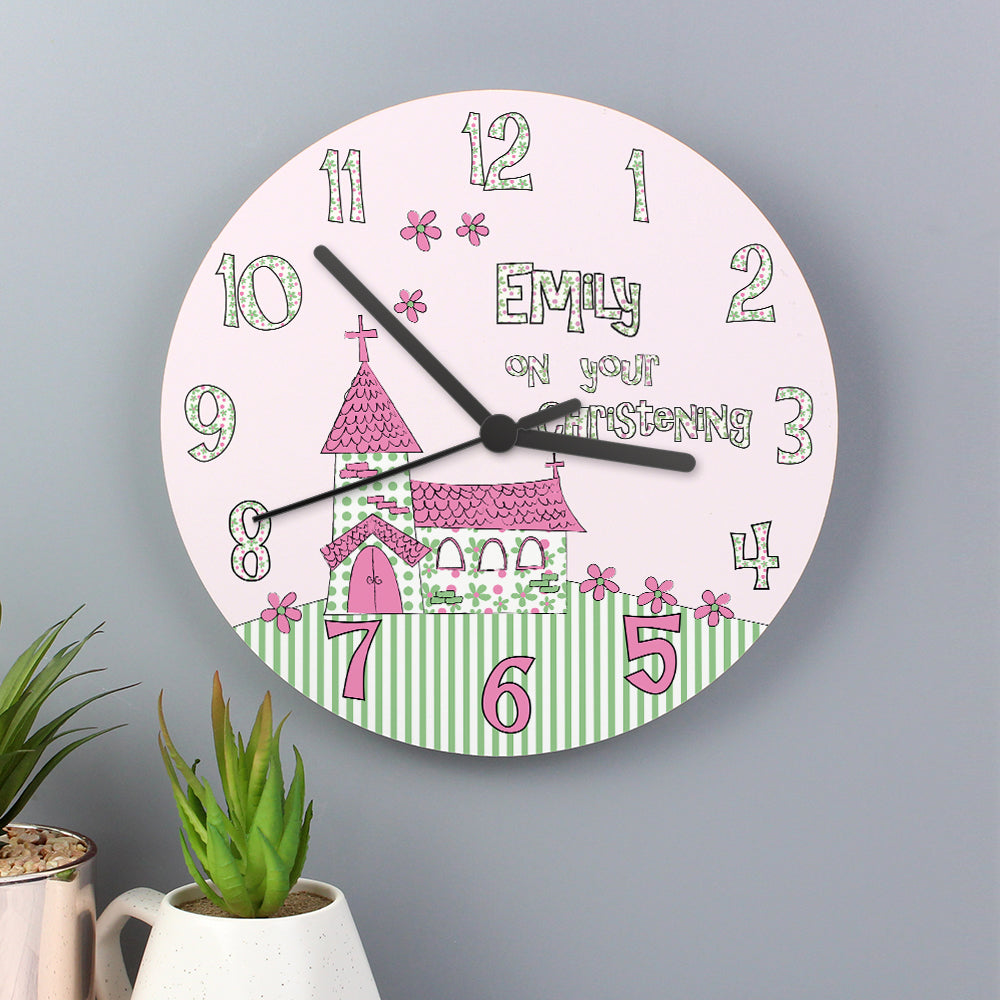 Personalised Whimsical Church Christening Clock - Personalise It!