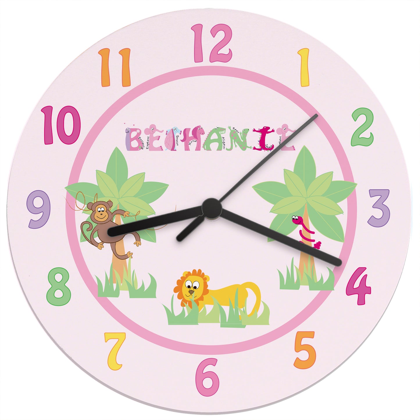 Personalised Pink Animal Alphabet Clock - Personalise It!