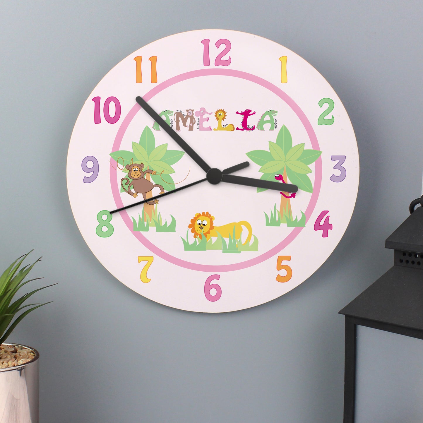 Personalised Pink Animal Alphabet Clock - Personalise It!