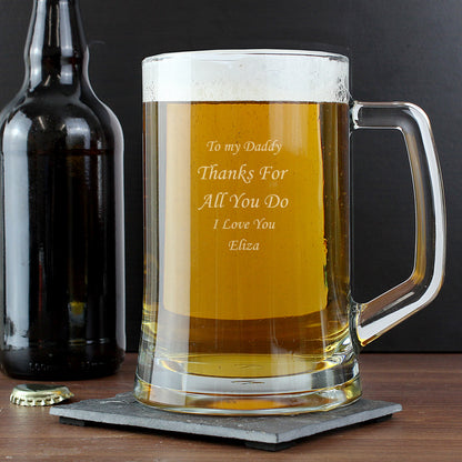 Engraved Personalised Glass Pint Stern Tankard - Personalise It!