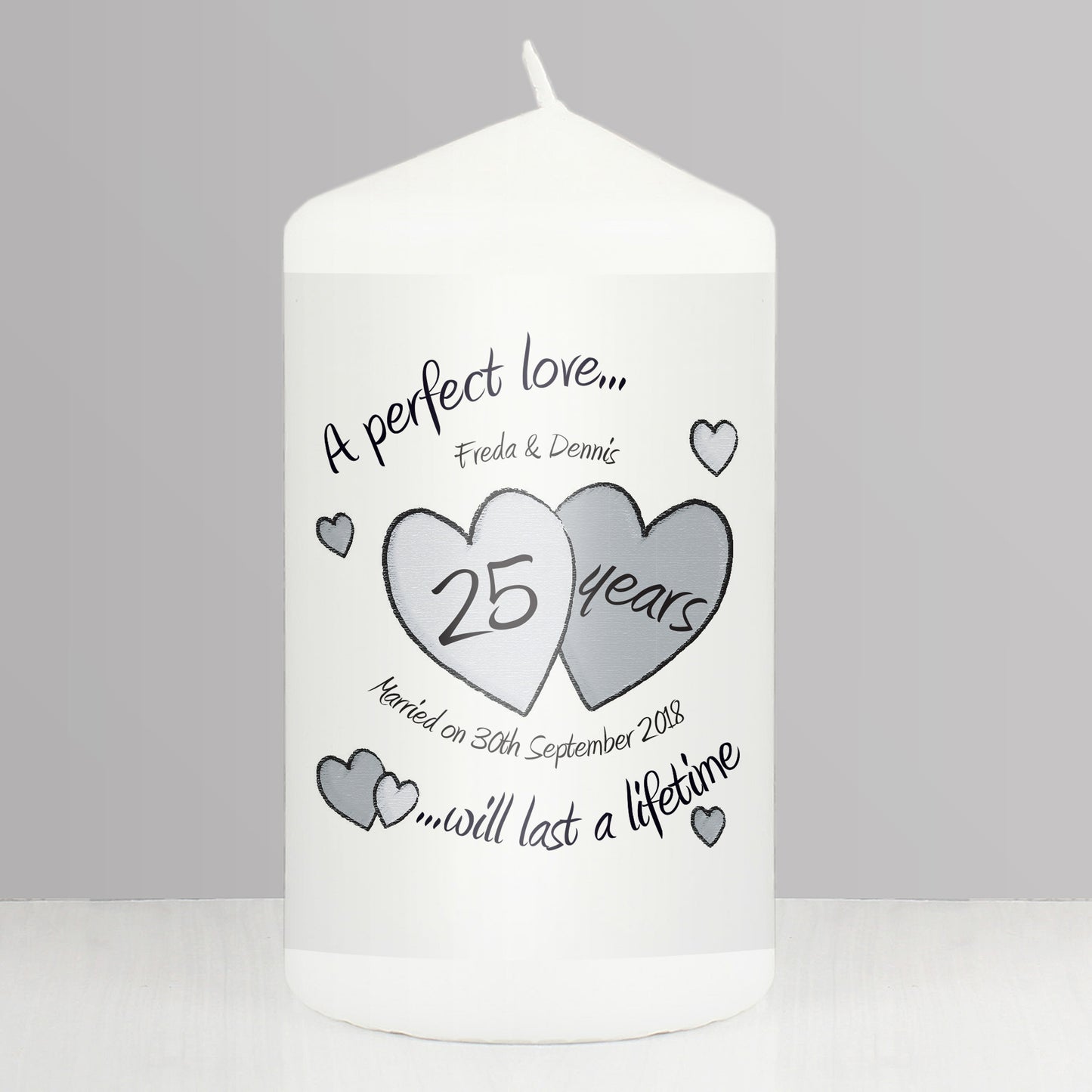 Personalised A Perfect Love Silver Anniversary Candle - Personalise It!