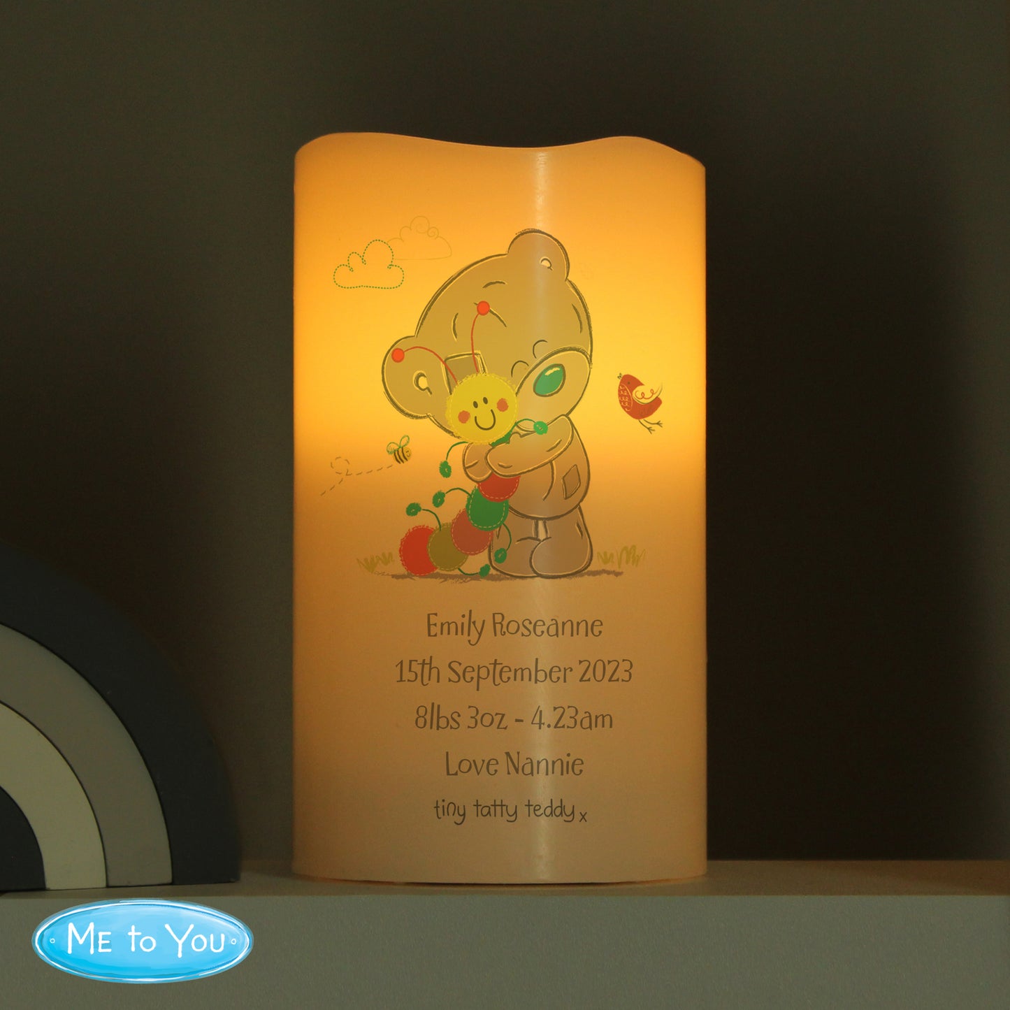Personalised Tiny Tatty Teddy Cuddle Bug Nightlight LED Candle - Personalise It!