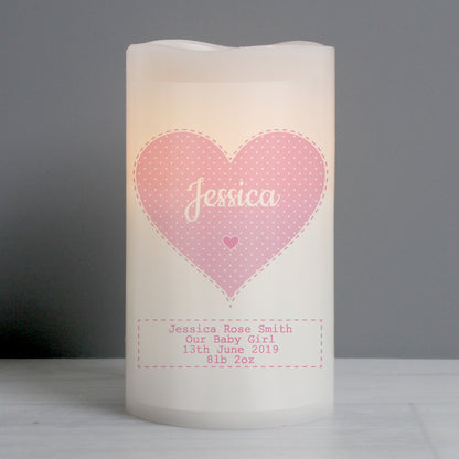 Personalised Stitch & Dot Baby Girl Nightlight LED Candle - Personalise It!