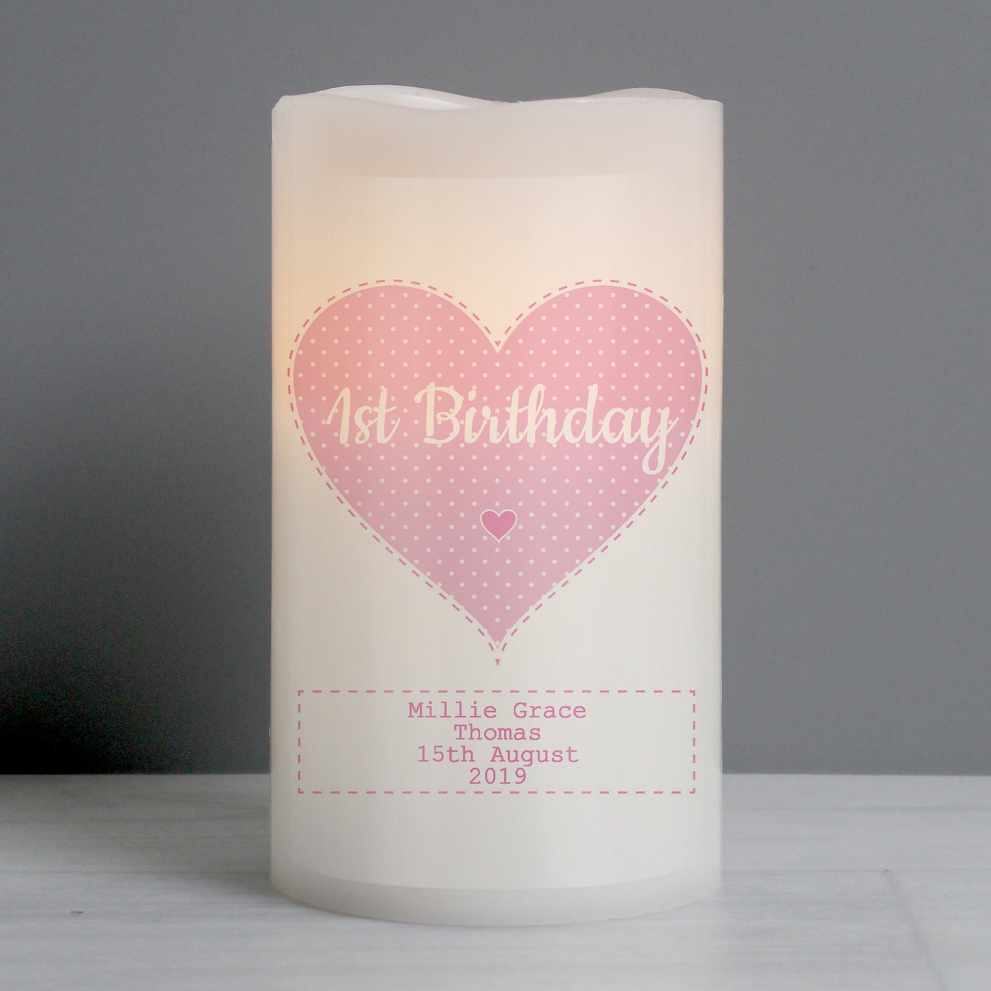 Personalised Stitch & Dot Baby Girl Nightlight LED Candle - Personalise It!