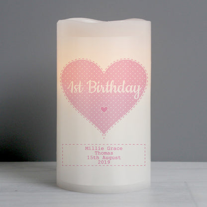 Personalised Stitch & Dot Baby Girl Nightlight LED Candle - Personalise It!