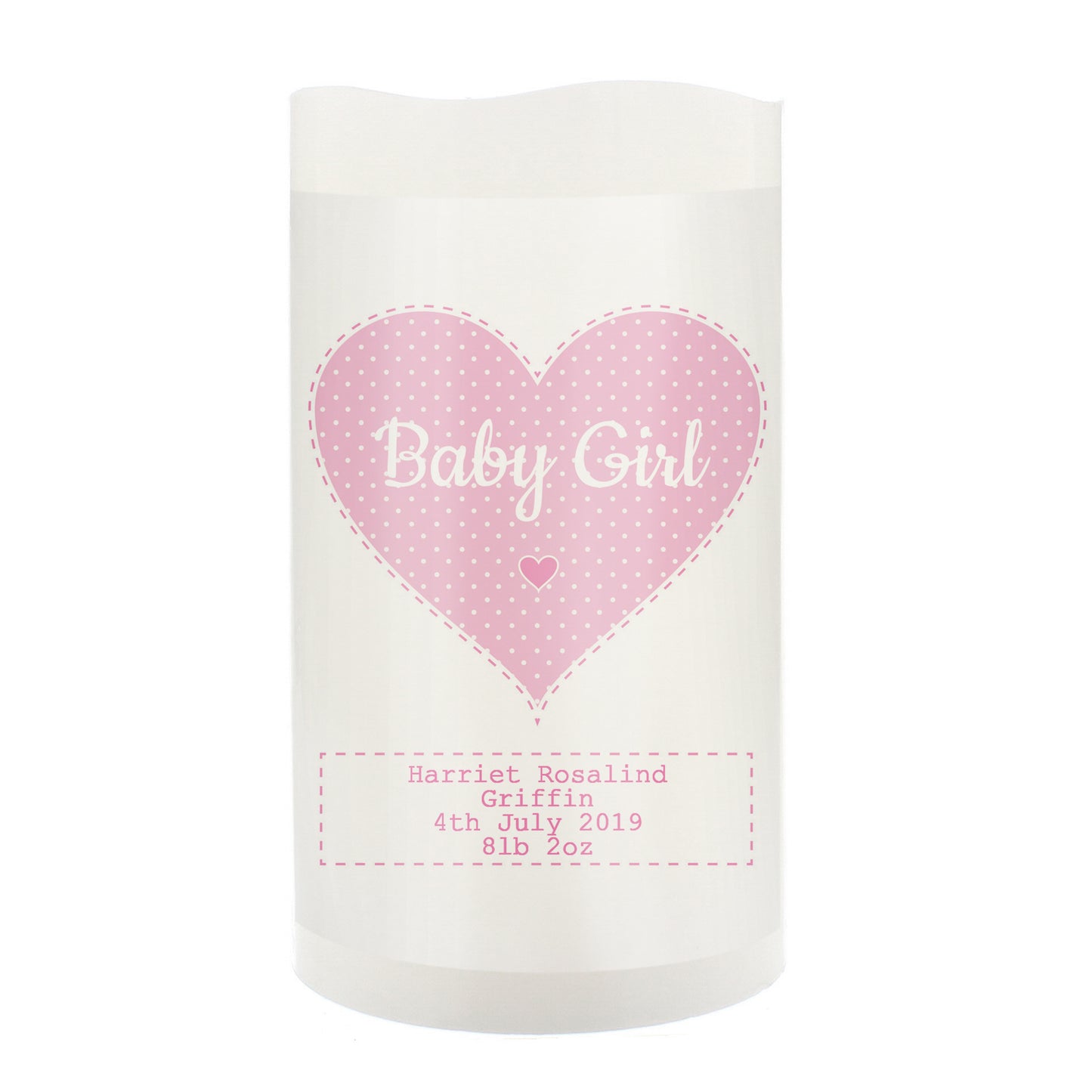 Personalised Stitch & Dot Baby Girl Nightlight LED Candle - Personalise It!