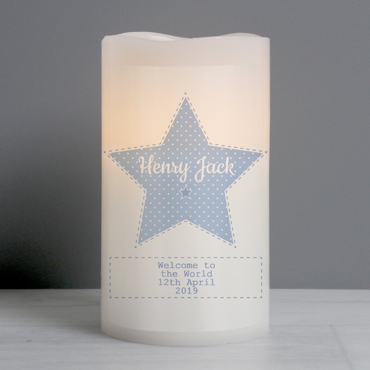 Personalised Stitch & Dot Baby Boy Nightlight LED Candle - Personalise It!