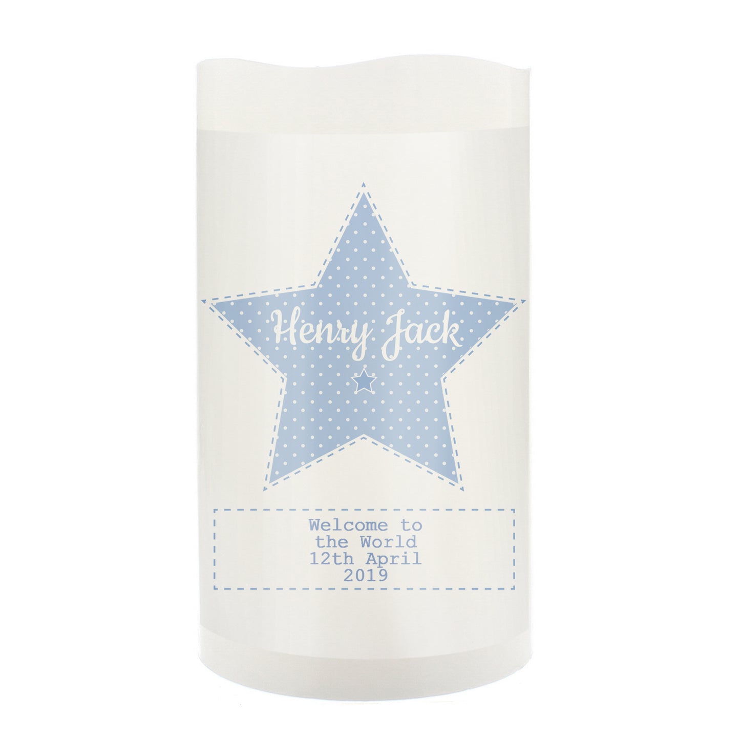 Personalised Stitch & Dot Baby Boy Nightlight LED Candle - Personalise It!