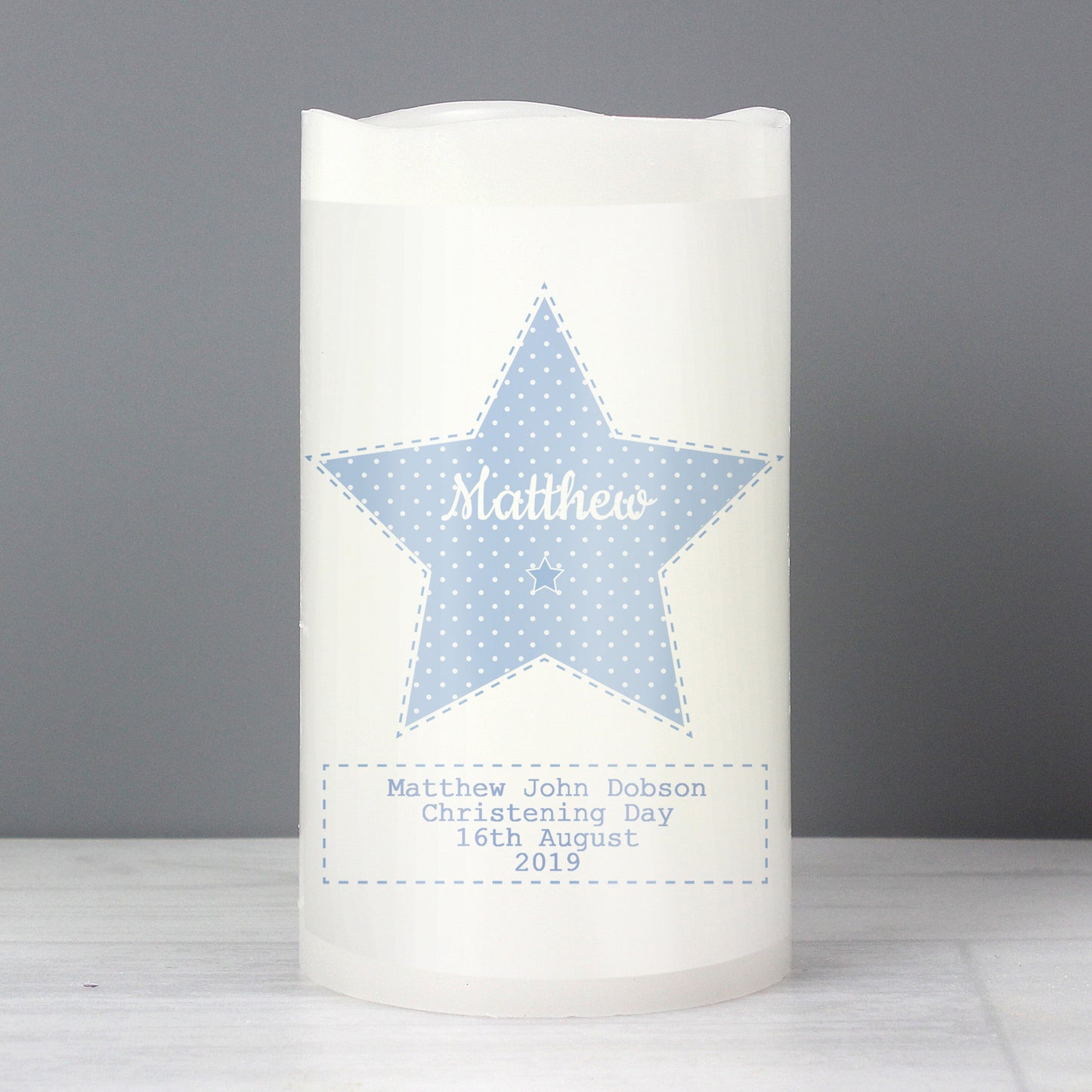 Personalised Stitch & Dot Baby Boy Nightlight LED Candle - Personalise It!