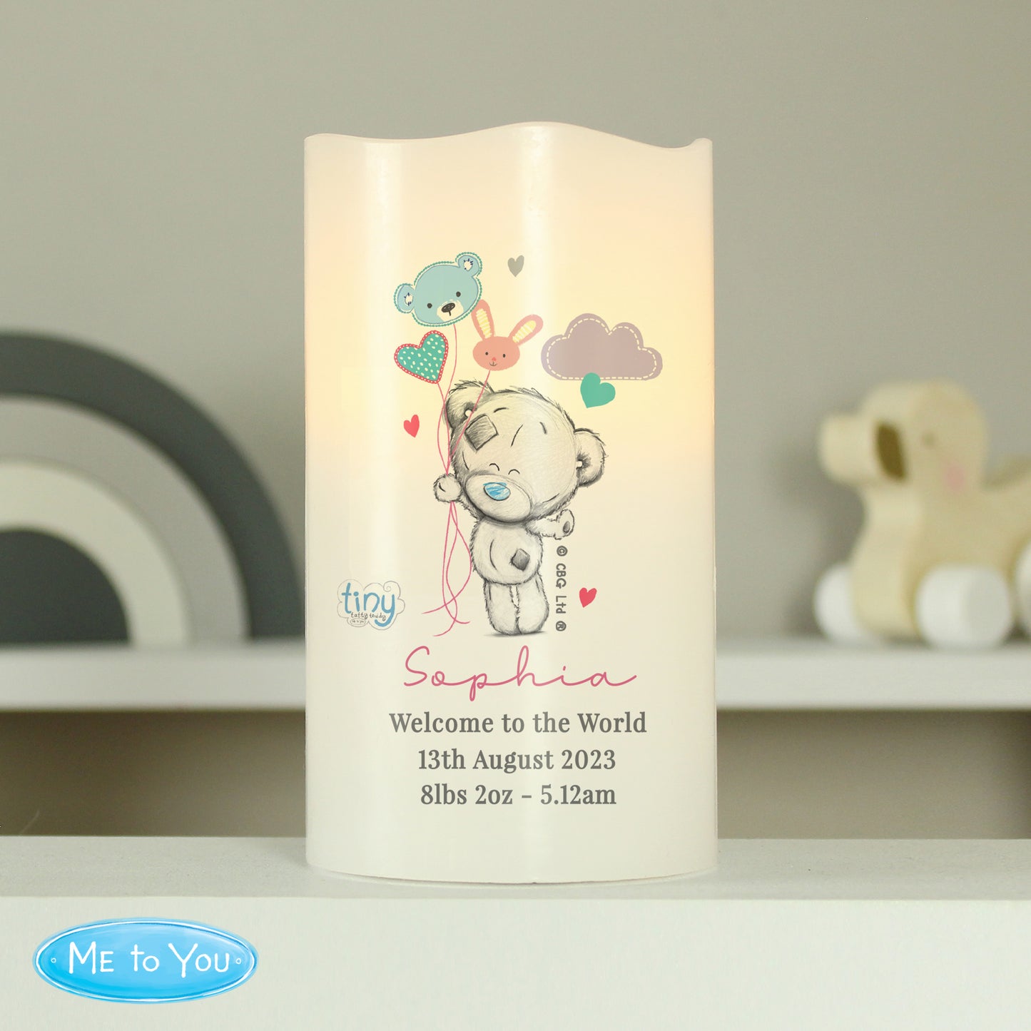 Personalised Tiny Tatty Teddy Dream Big Pink Nightlight LED Candle - Personalise It!