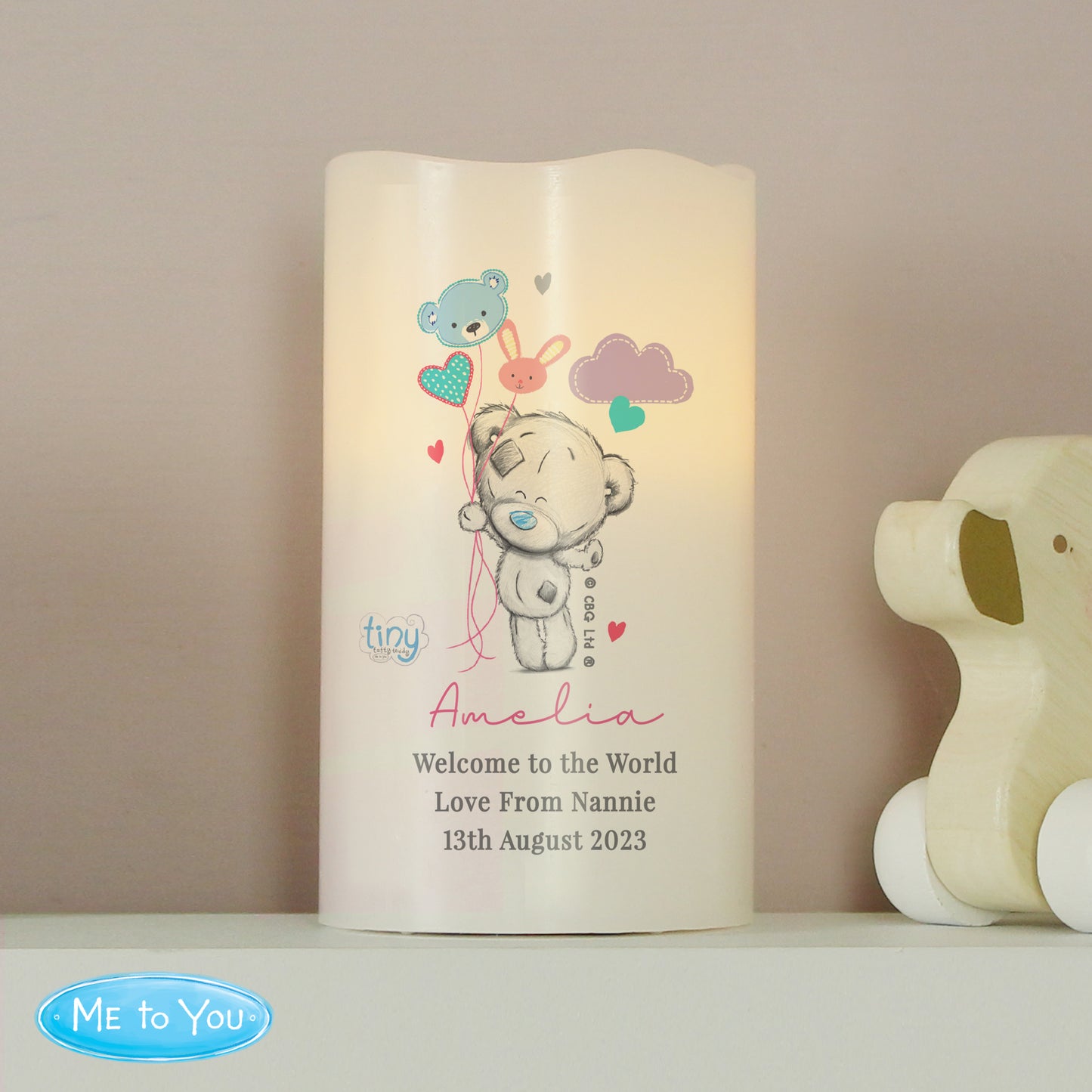 Personalised Tiny Tatty Teddy Dream Big Pink Nightlight LED Candle - Personalise It!