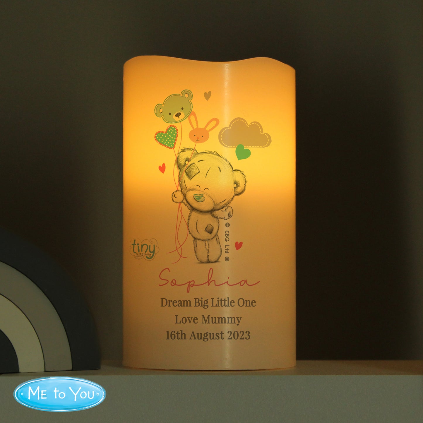 Personalised Tiny Tatty Teddy Dream Big Pink Nightlight LED Candle - Personalise It!