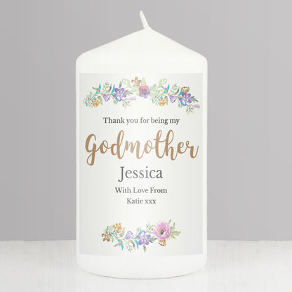 Personalised Godmother 'Floral Watercolour' Pillar Candle - Personalise It!