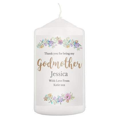Personalised Godmother 'Floral Watercolour' Pillar Candle - Personalise It!