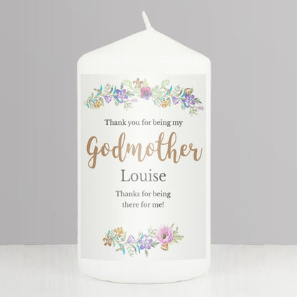 Personalised Godmother 'Floral Watercolour' Pillar Candle - Personalise It!