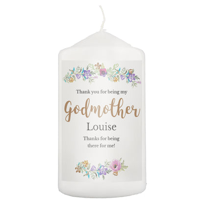 Personalised Godmother 'Floral Watercolour' Pillar Candle - Personalise It!