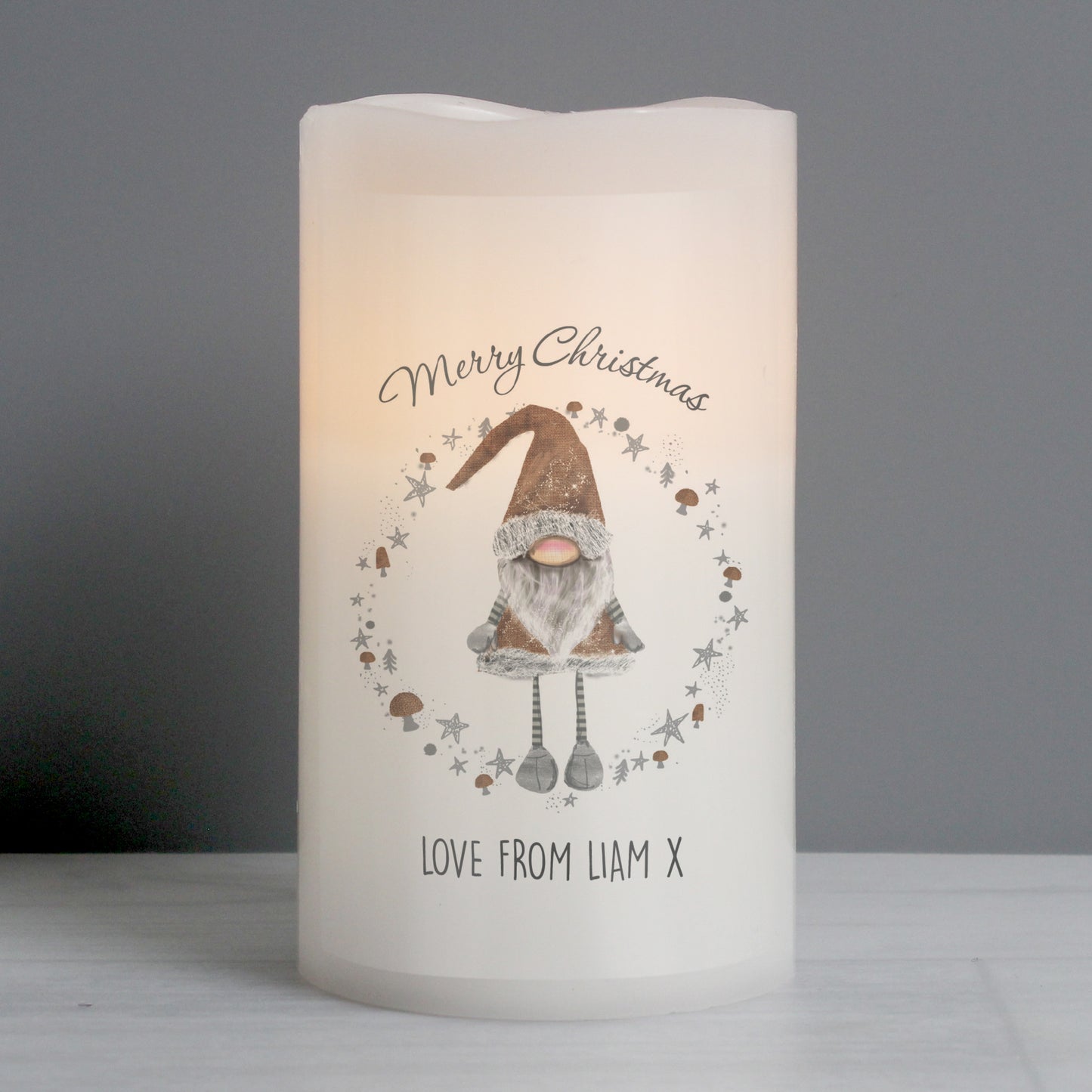Personalised Scandinavian Christmas Gnome LED Candle - Personalise It!