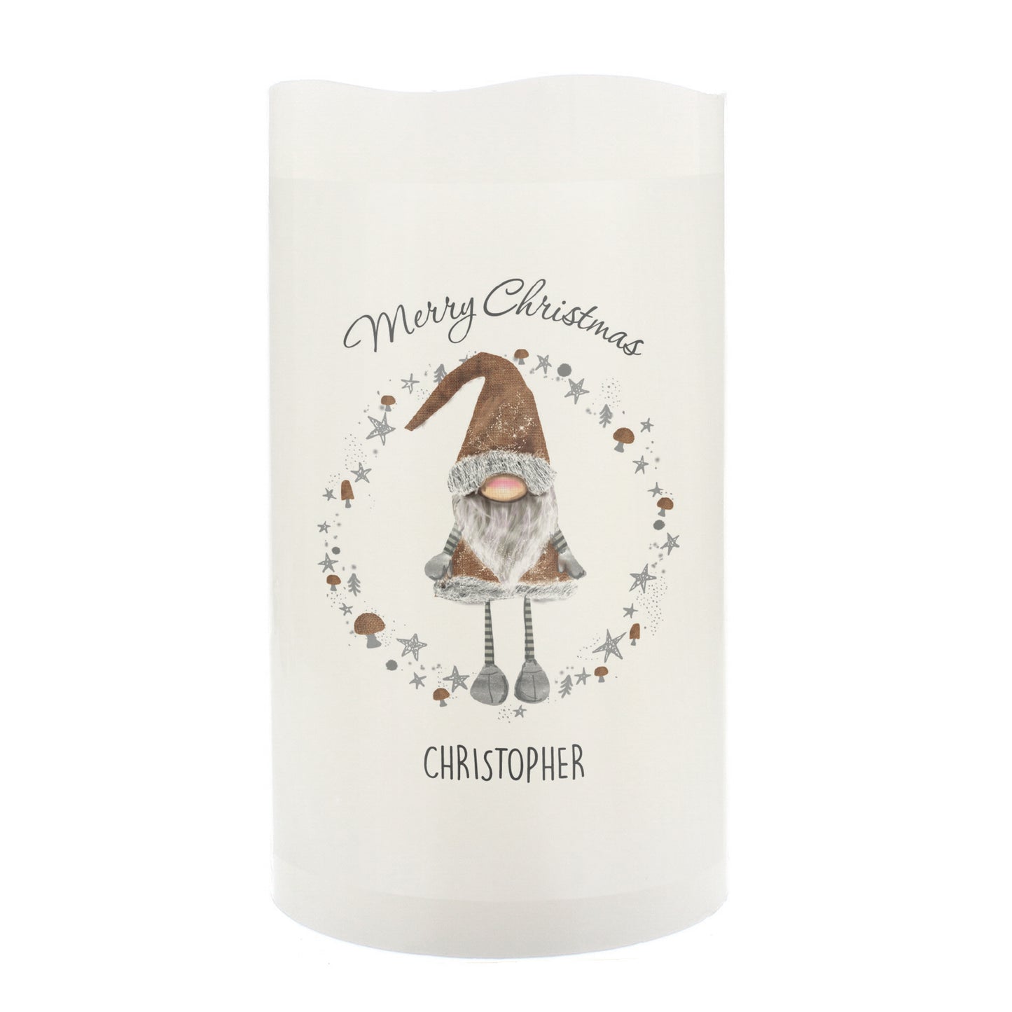 Personalised Scandinavian Christmas Gnome LED Candle - Personalise It!