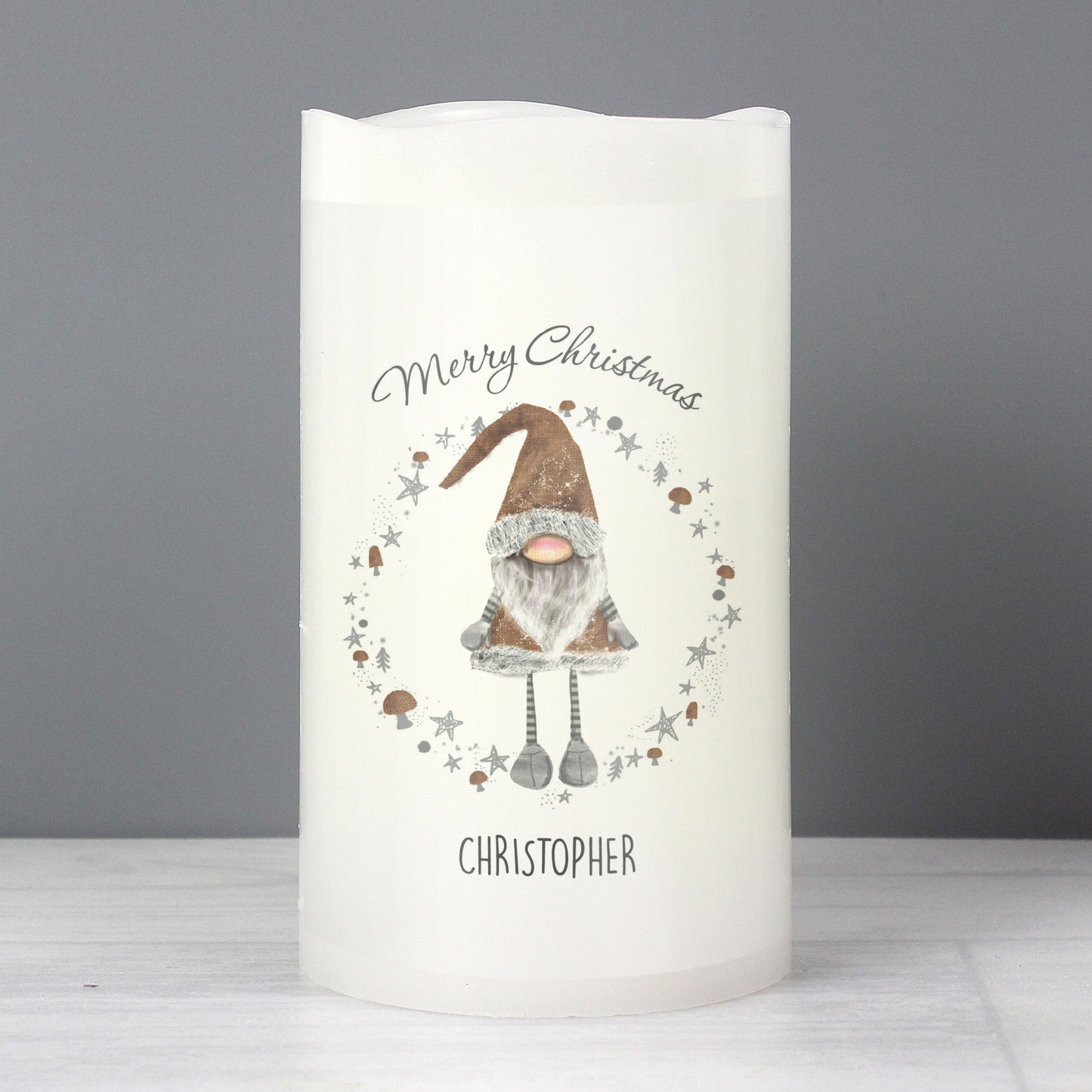 Personalised Scandinavian Christmas Gnome LED Candle - Personalise It!