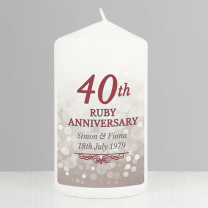 Personalised 40th Ruby Anniversary Pillar Candle - Personalise It!