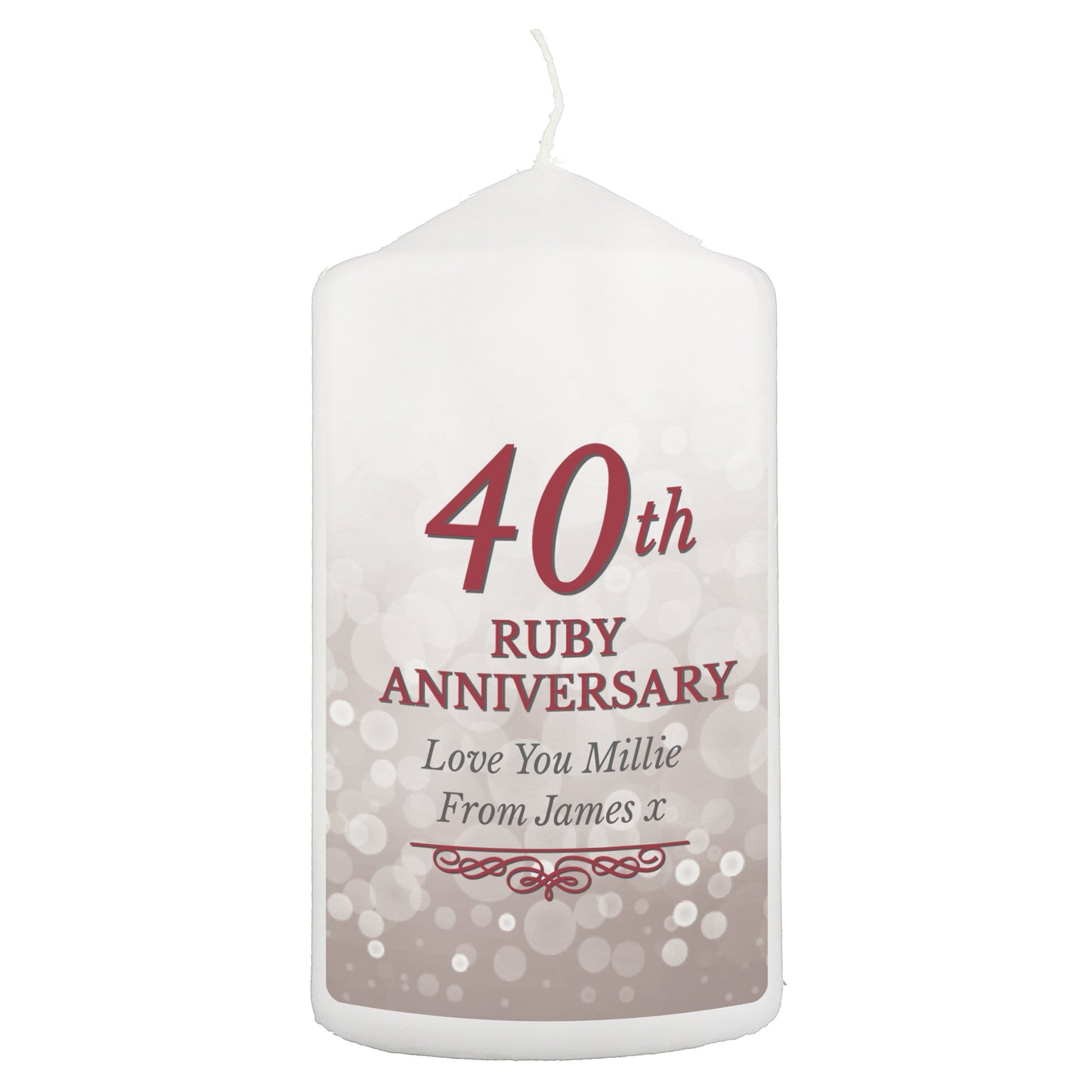 Personalised 40th Ruby Anniversary Pillar Candle - Personalise It!