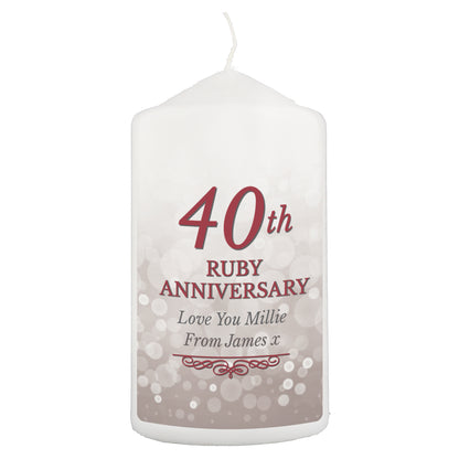 Personalised 40th Ruby Anniversary Pillar Candle - Personalise It!