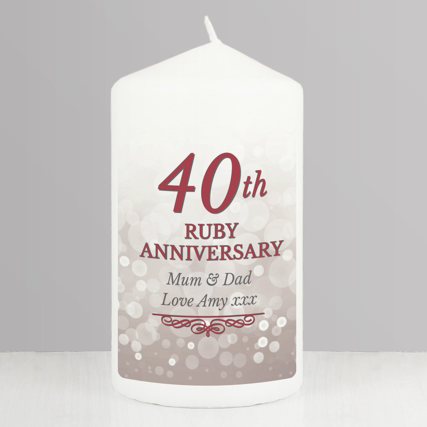 Personalised 40th Ruby Anniversary Pillar Candle - Personalise It!