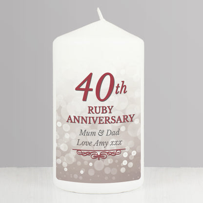 Personalised 40th Ruby Anniversary Pillar Candle - Personalise It!