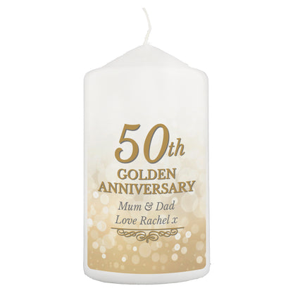 Personalised 50th Golden Anniversary Pillar Candle - Personalise It!