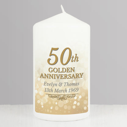 Personalised 50th Golden Anniversary Pillar Candle - Personalise It!