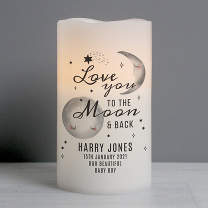 Personalised Baby To The Moon and Back LED Candle - Personalise It!