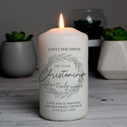 Personalised 'Truly Blessed' Christening Pillar Candle - Personalise It!